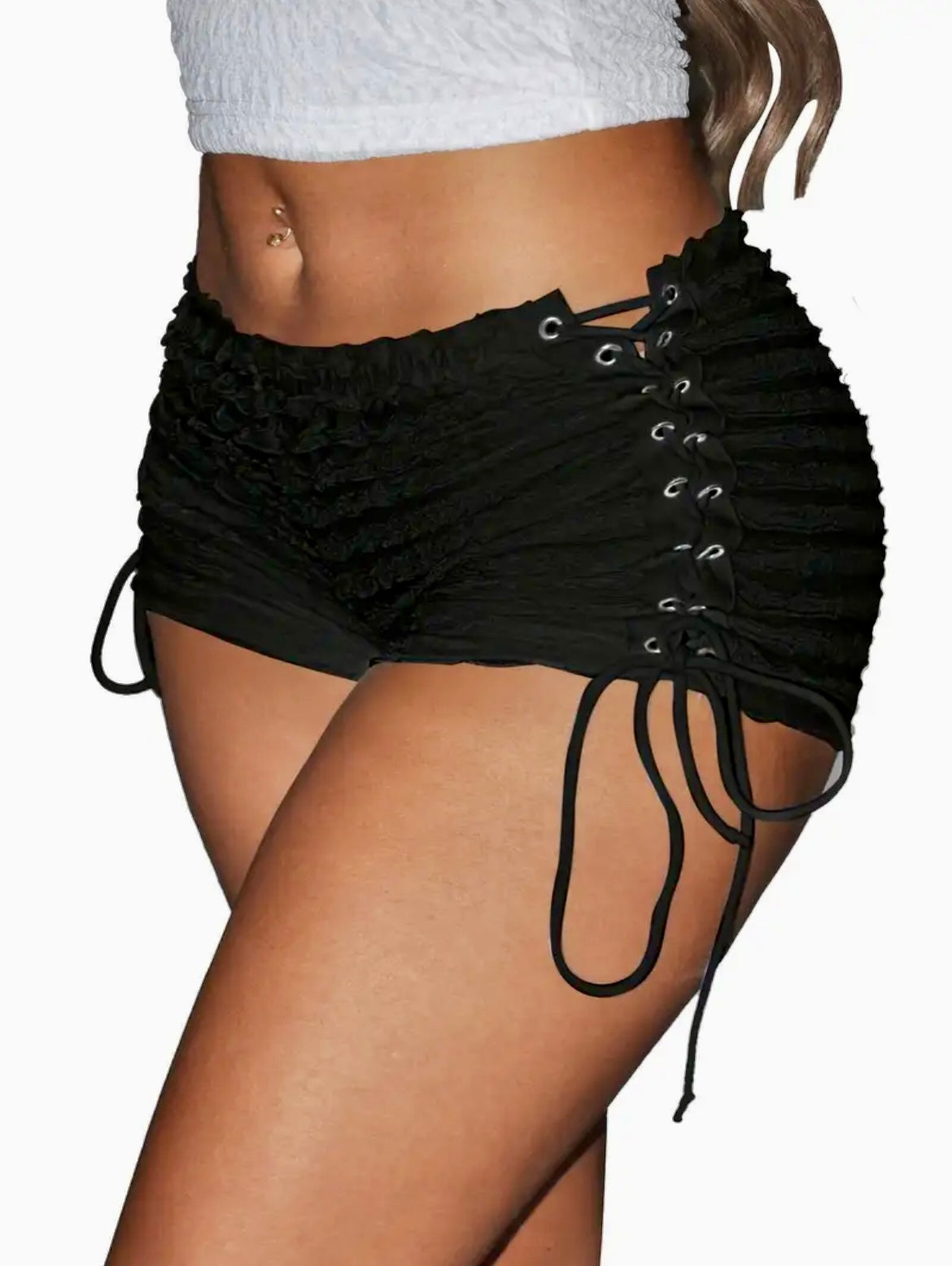 “Scrunch Ruffled” black shorts