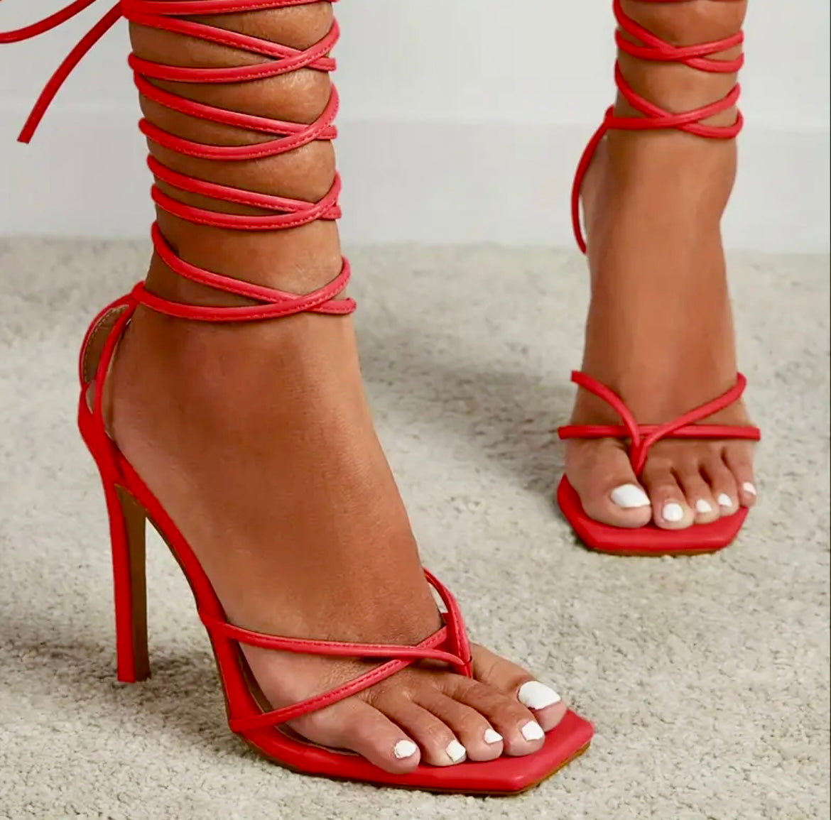 “Madonna” lace up red heels