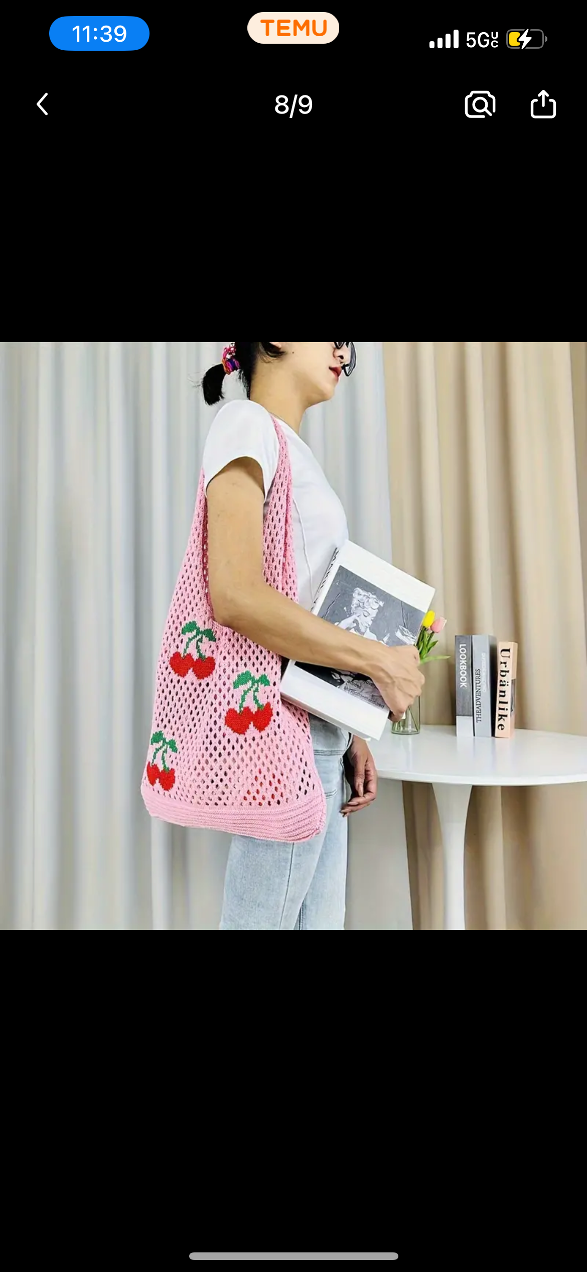 “Cream Cherries” knitted bag