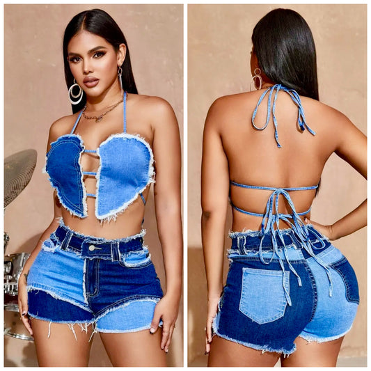 “Denim Cheeks” short set