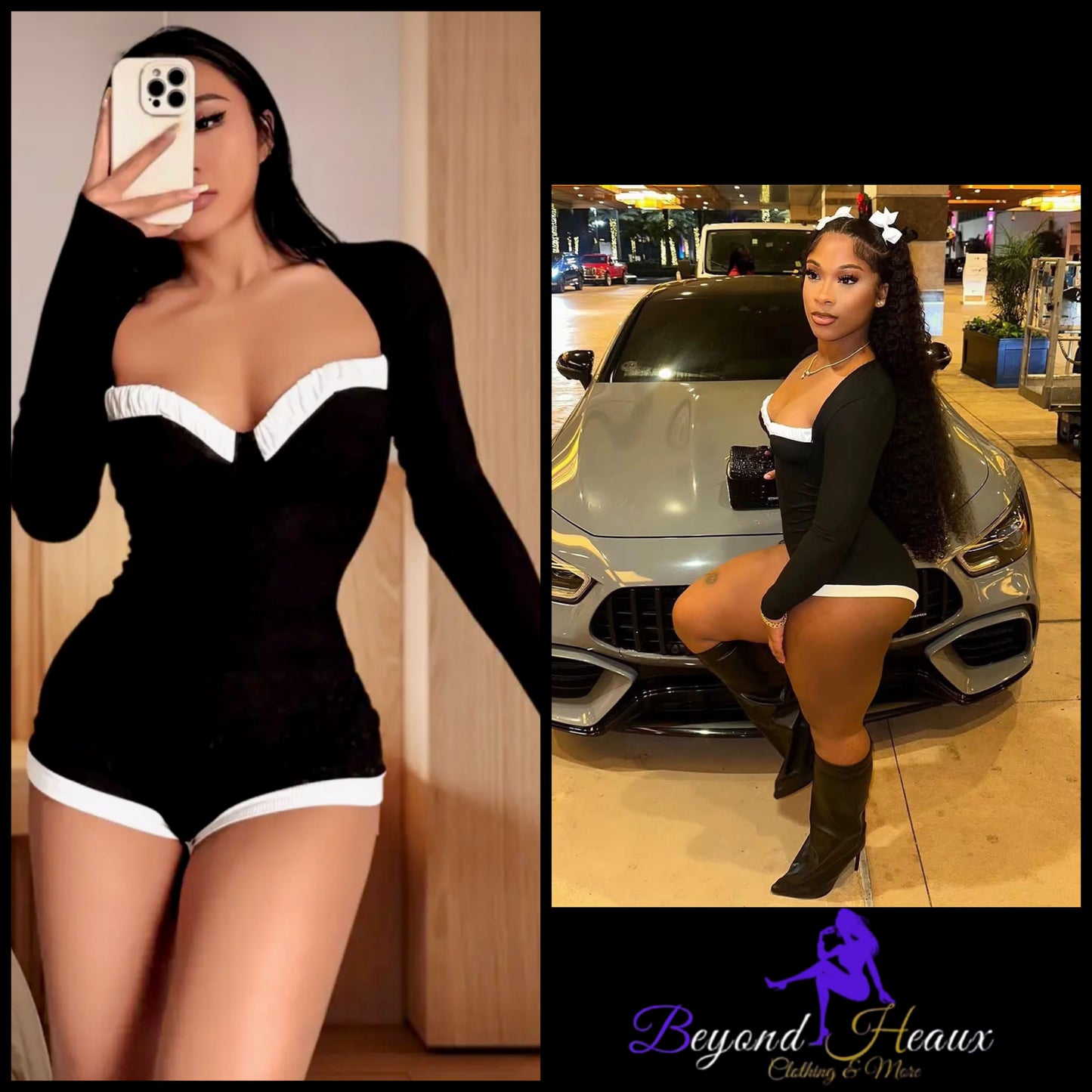 “Call Me Gorgeous” long sleeved black romper