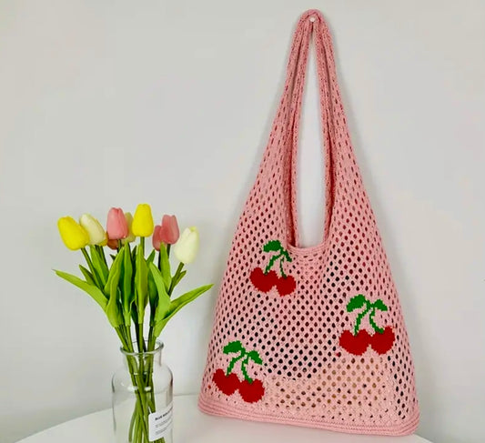 “Cream Cherries” knitted bag