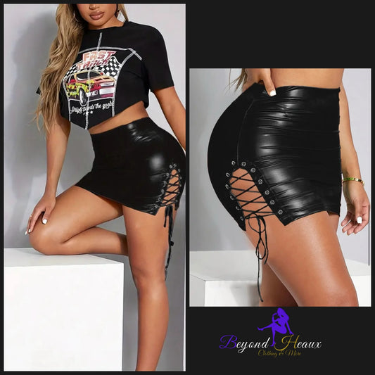 “Beyond Black” leather skirt