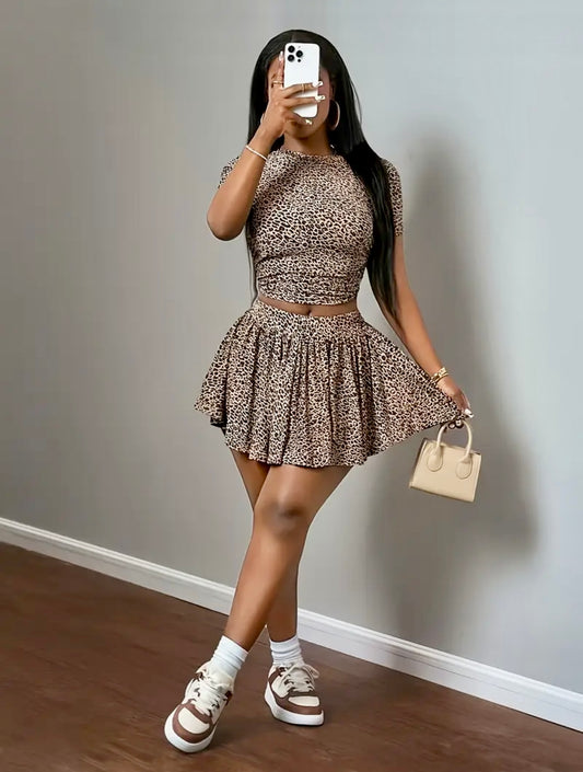 Leopard tennis skort set