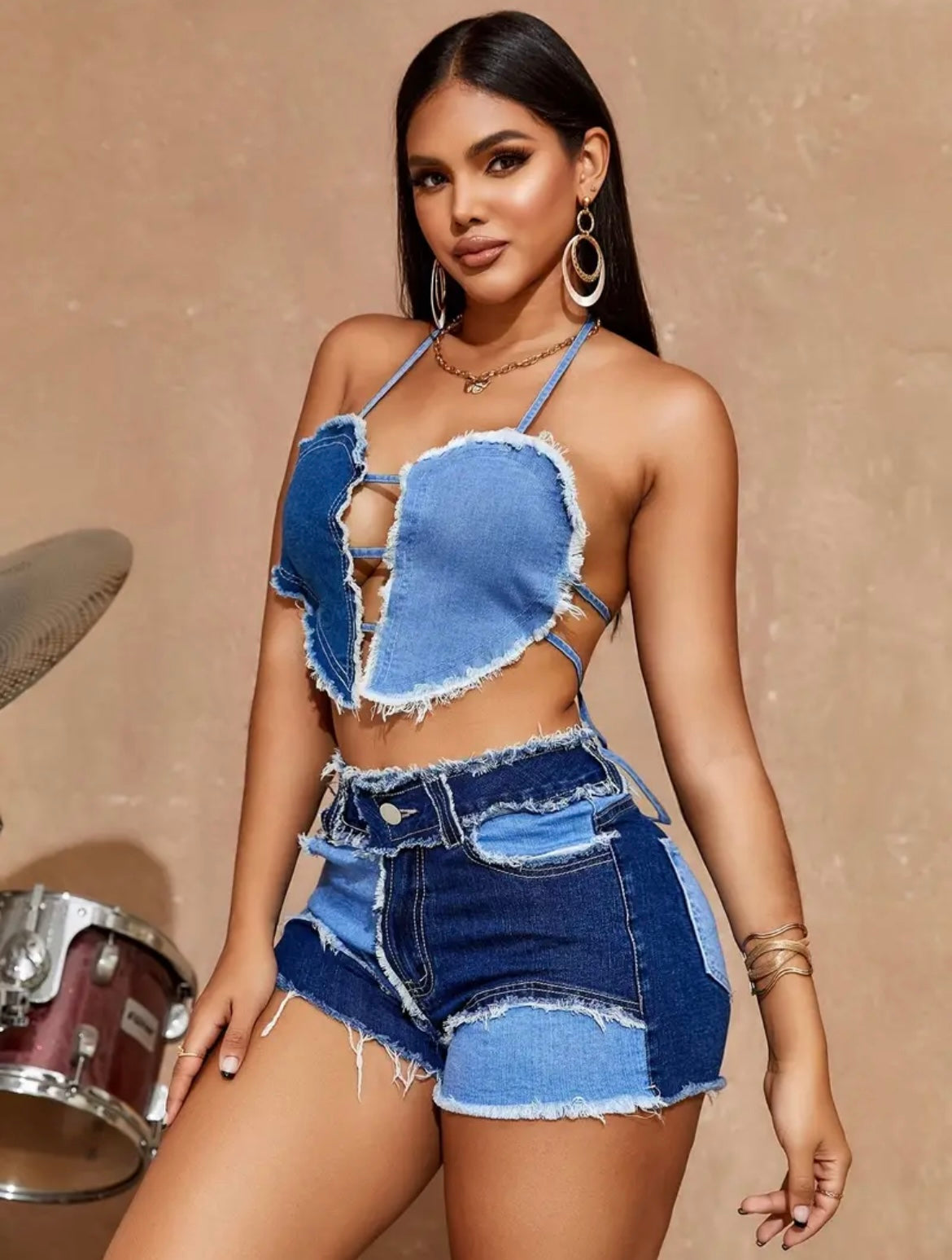 “Denim Cheeks” short set