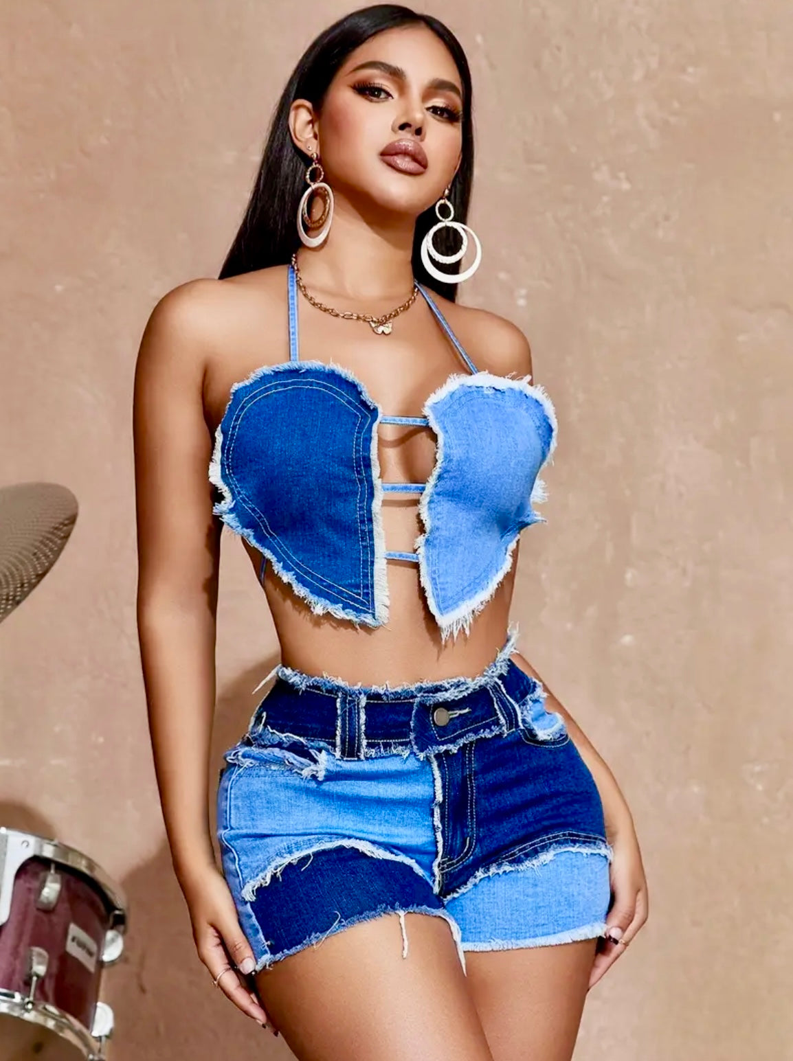 “Denim Cheeks” short set