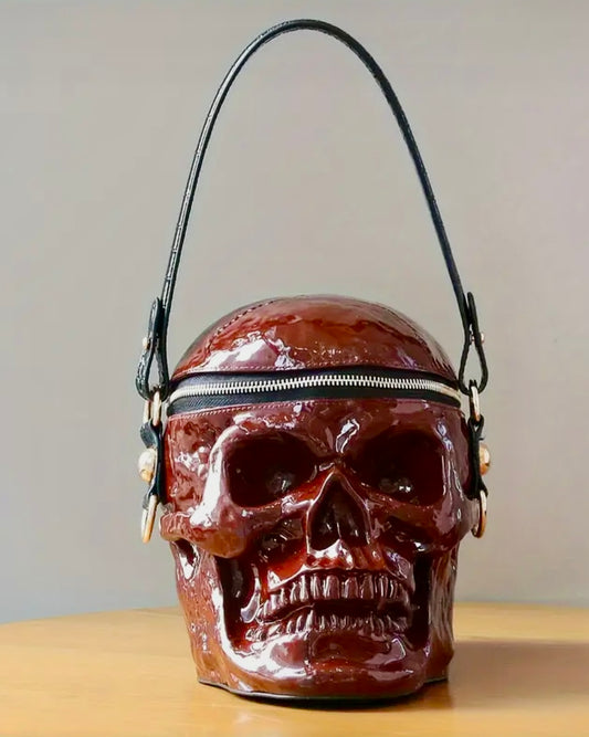 “Skully Head” pink style crossbody brick red bag