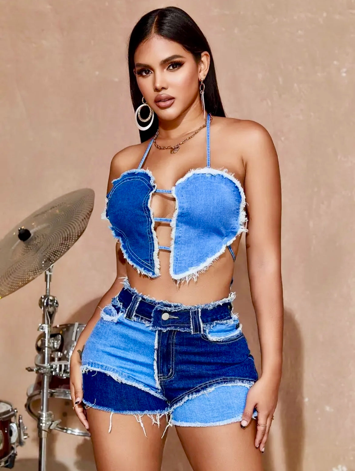 “Denim Cheeks” short set