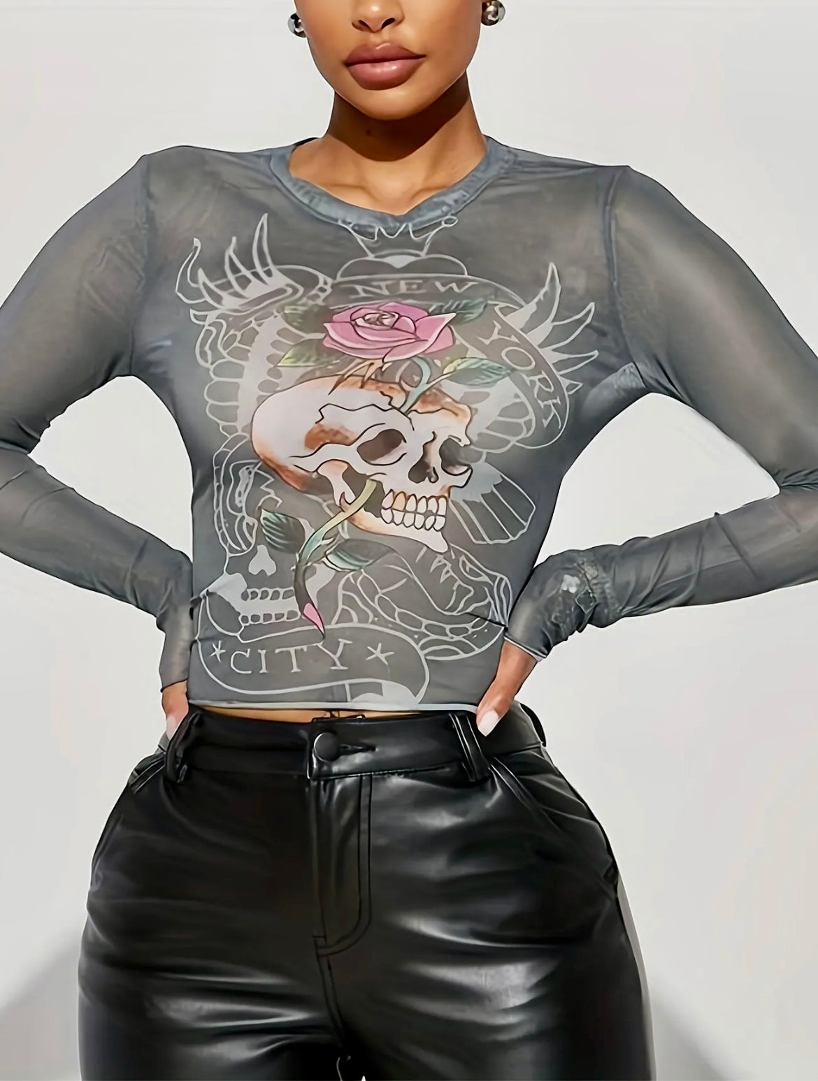 “Bouquet of skulls & Roses” mesh top