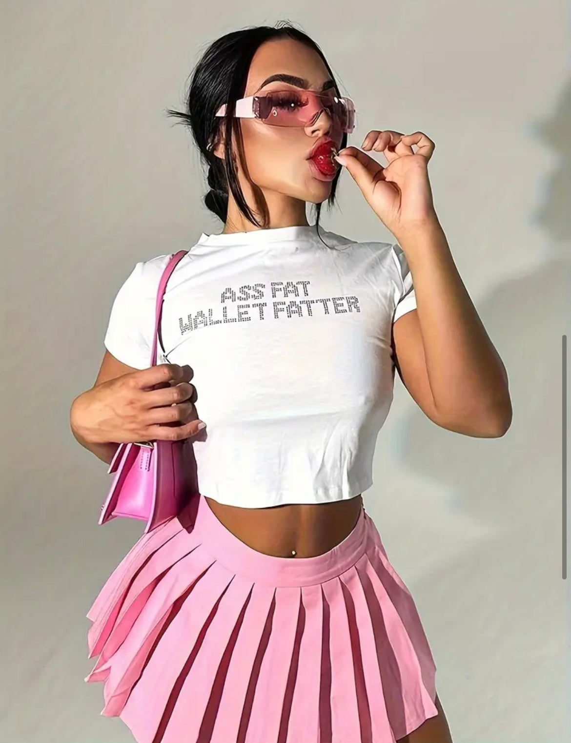 “A$$ Fatter” Crop top (pink stones)