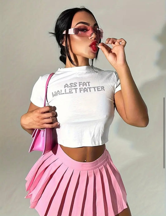 “A$$ Fatter” Crop top (pink stones)