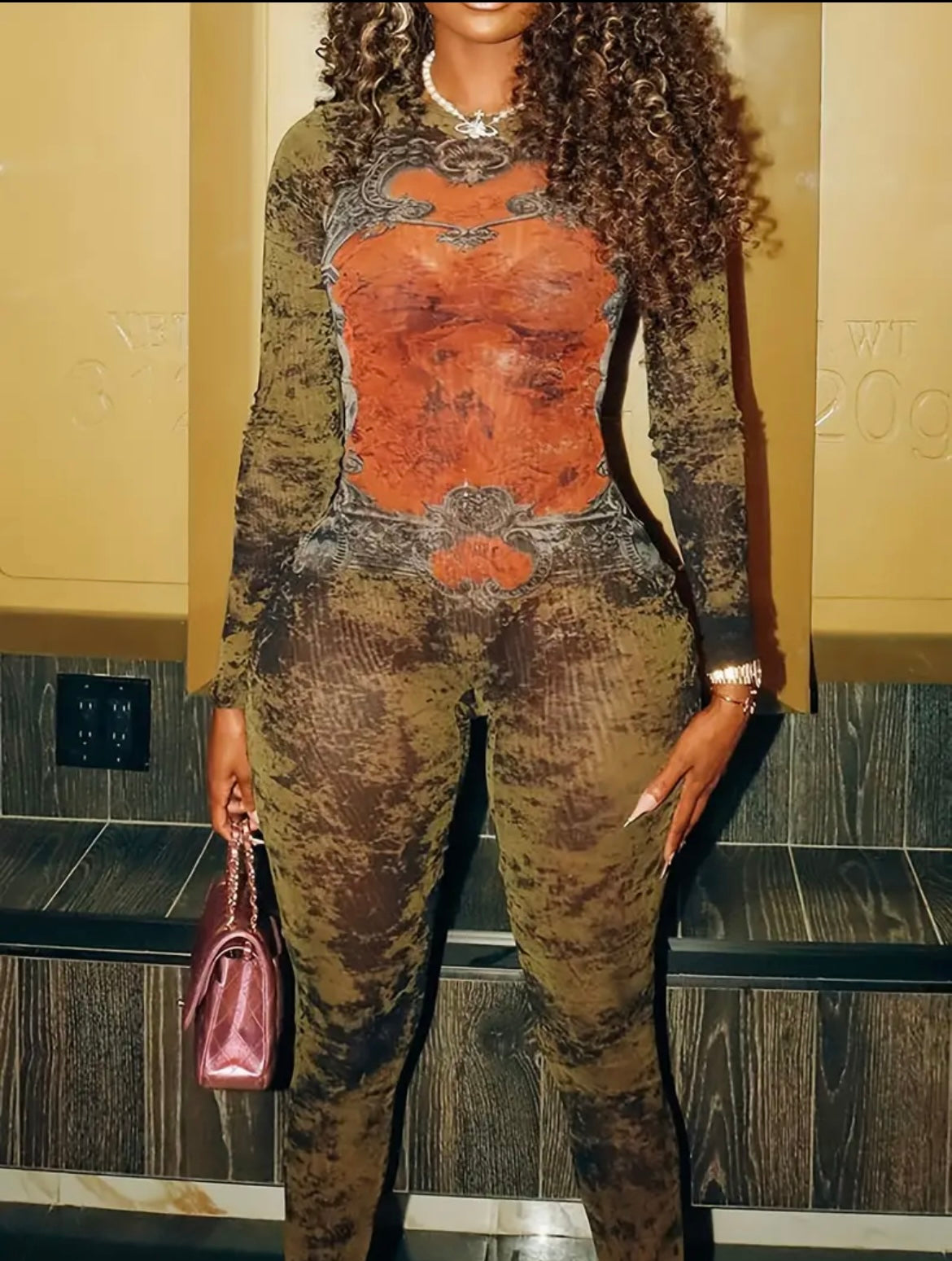 “Blood on My Chest” sheer long sleeved jumpsuit