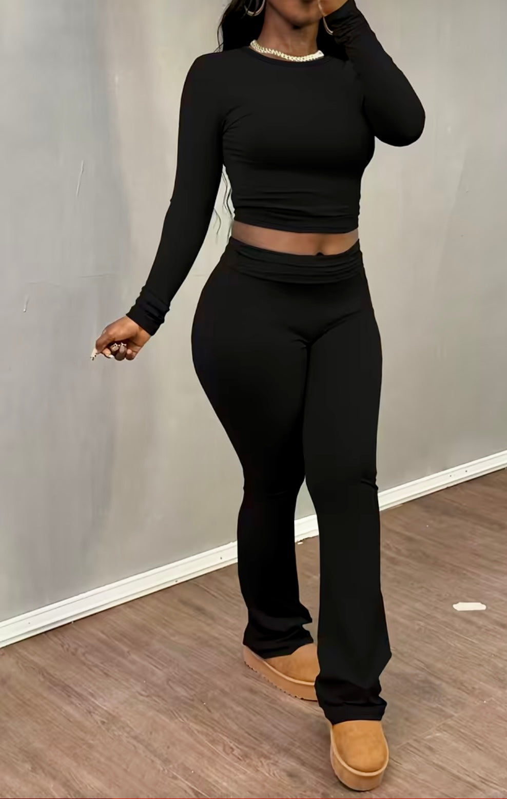 “Beyond Comfy” black long sleeved two piece pant set