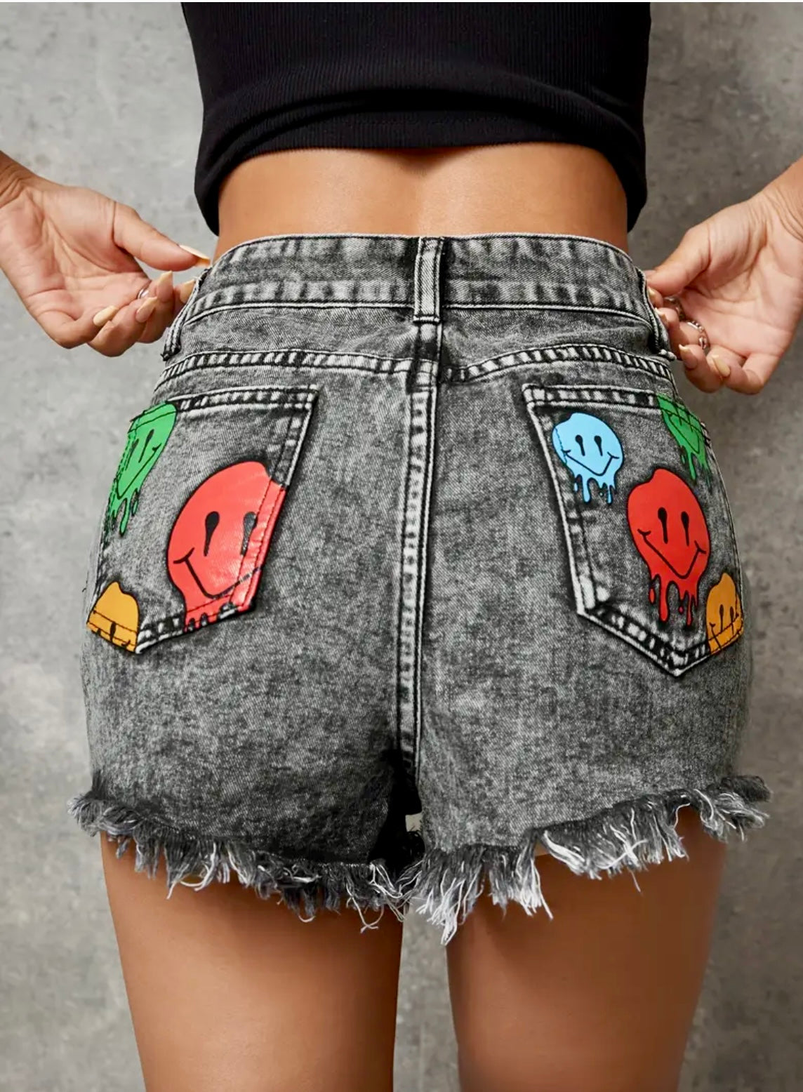 “Smiling Faces” denim shorts