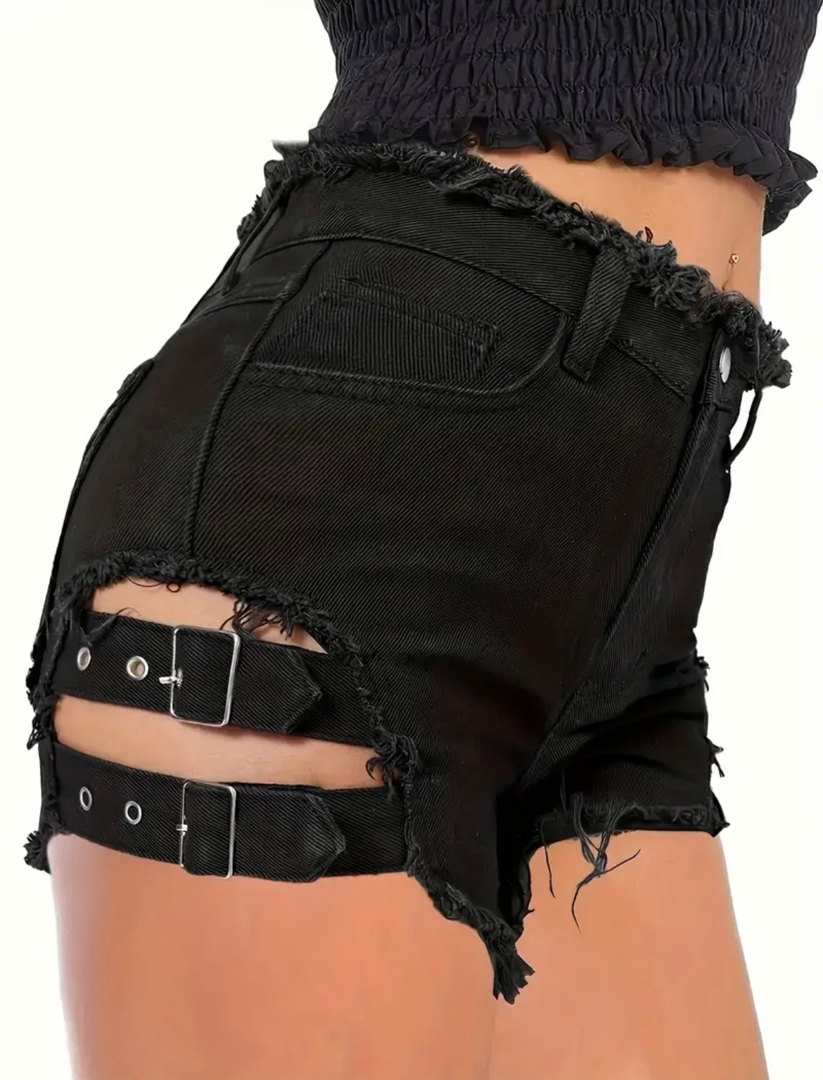 “Gottem on Lock” black denim shorts