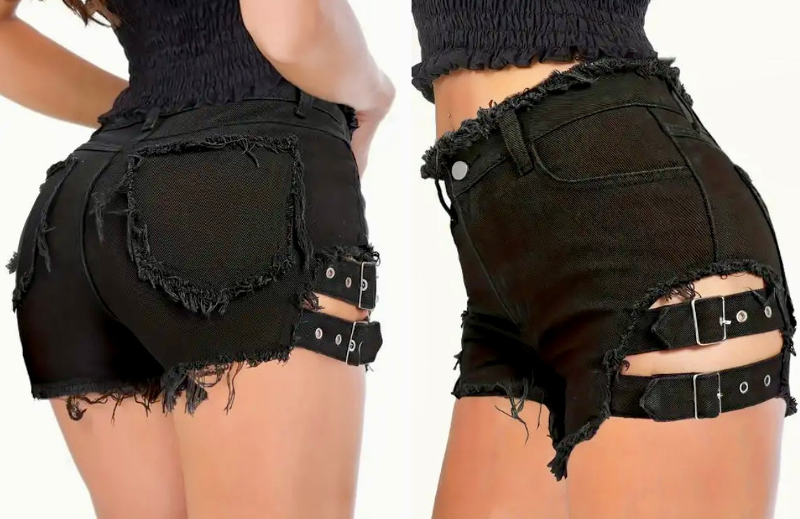 “Gottem on Lock” black denim shorts