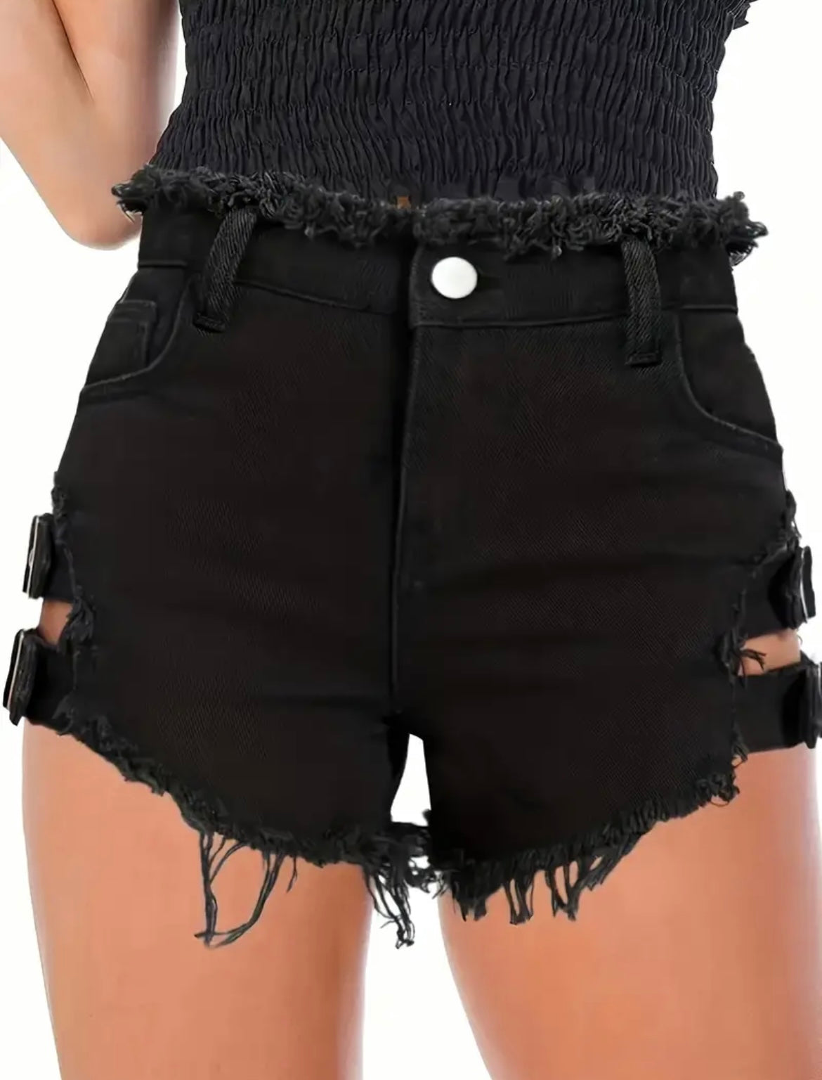 “Gottem on Lock” black denim shorts